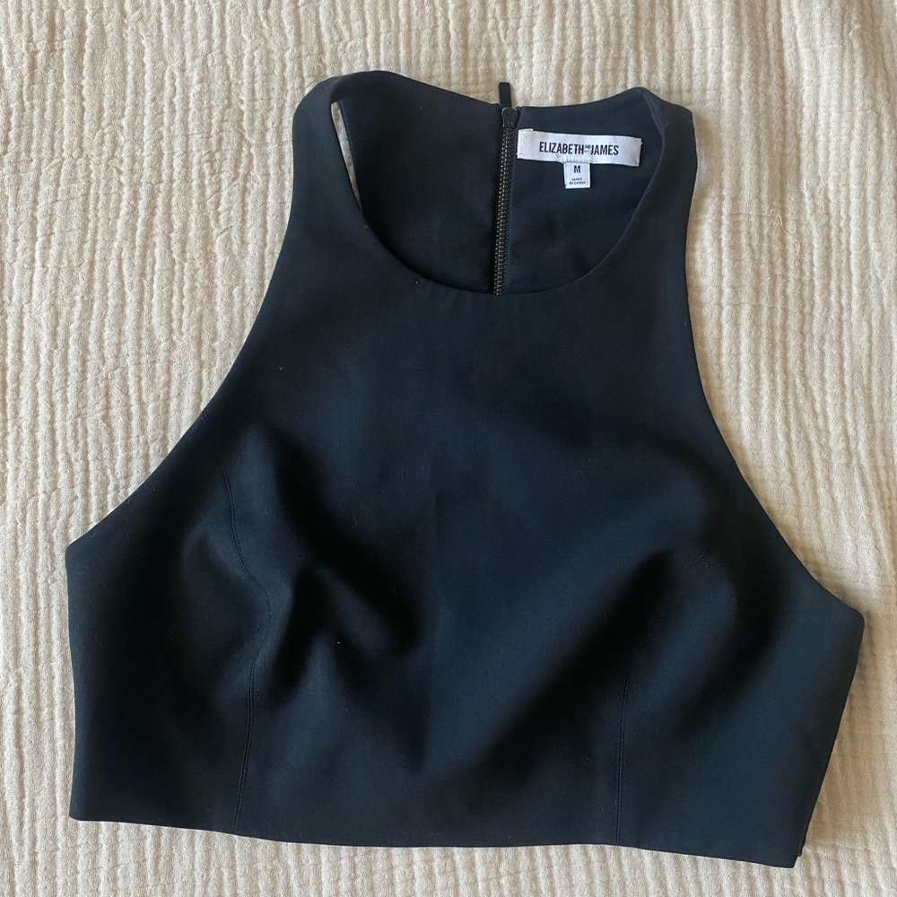 Elizabeth and James black zip up cropped sleeveless top